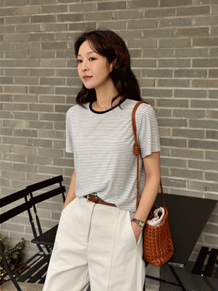 Tencel Pinstripe Short Sleeve Tee