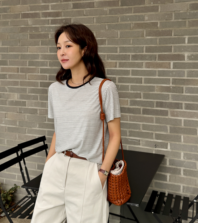 Tencel Pinstripe Short Sleeve Tee