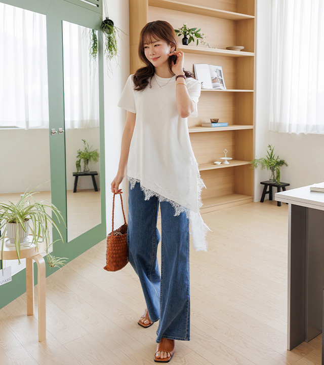 Sophie Diagonal Lace Short Sleeve T-shirt