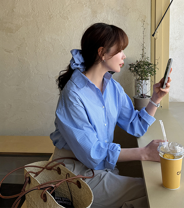 Rev Pin Stripe Shirt (Hair Scrunchie Set)