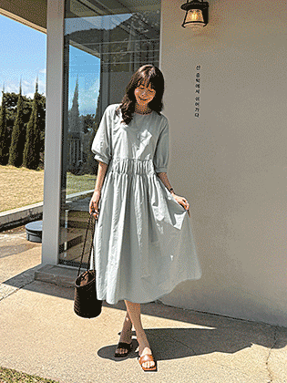 Swan Shirred Banding Long Dress