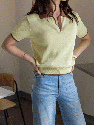 Ronne Open Collar Color Block Knit