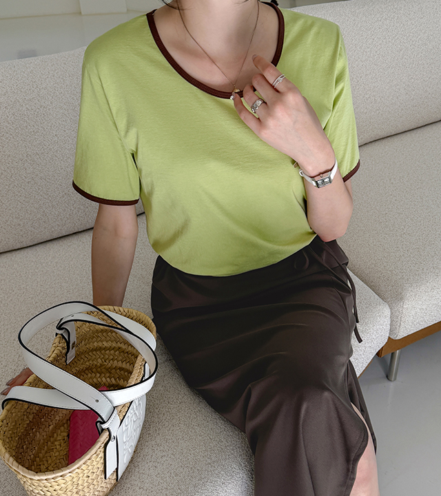 Binding color block short-sleeve T-shirt