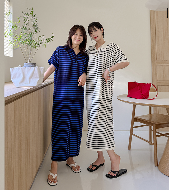 Pole collar striped dress