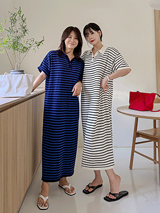 Pole collar striped dress