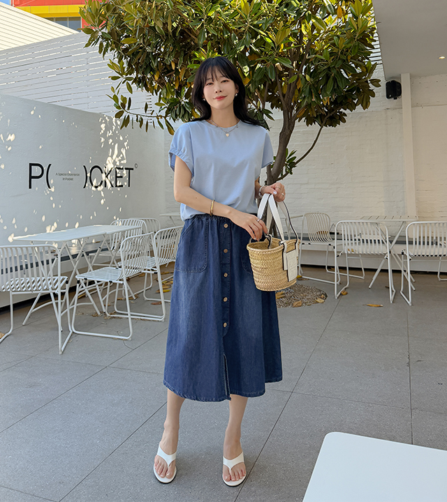 Faye Wood Button Denim Skirt