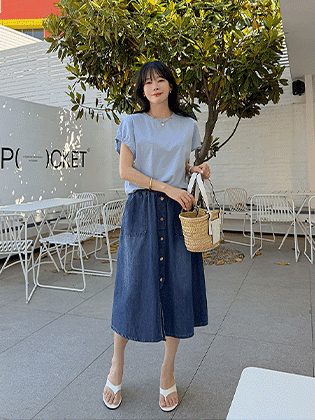 Faye Wood Button Denim Skirt