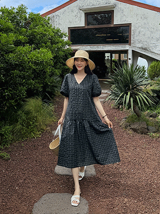 Hazel linen check dress