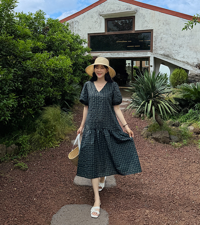 Hazel linen check dress