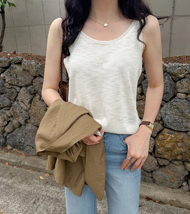 Weaving lace linen knit sleeveless top