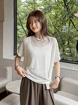 Mesh knitting button wrap knit