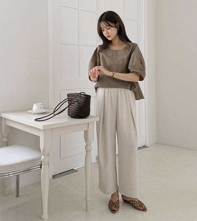 Raw Tencel Linen Curved Slacks