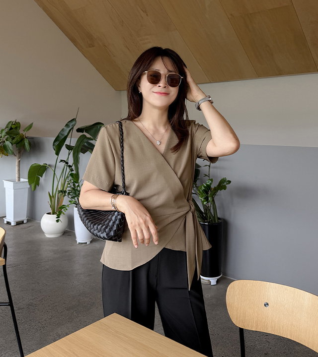 Ciel Wrap Short Sleeve Blouse