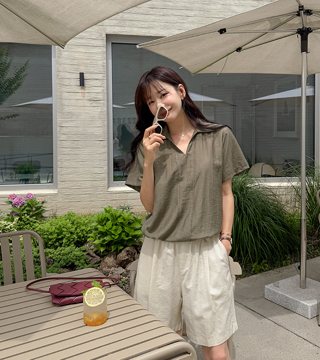Wood Open Collar Linen Shirt