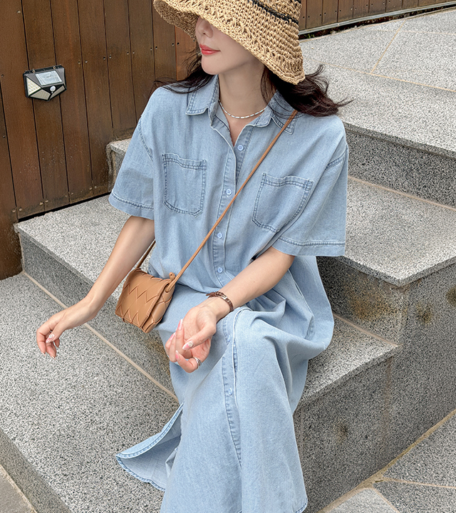 Willow short-sleeve denim dress