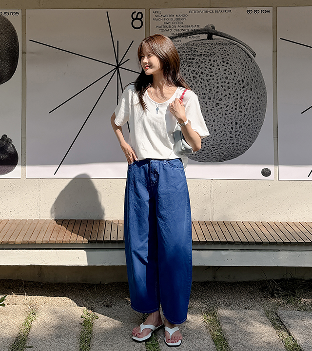 Color-dyed washed barrel fit pants