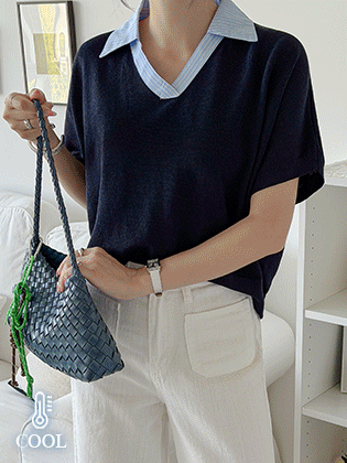 Dissen shirt collar color-block knit