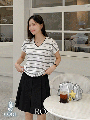 Rosé Striped V-Neck Knit