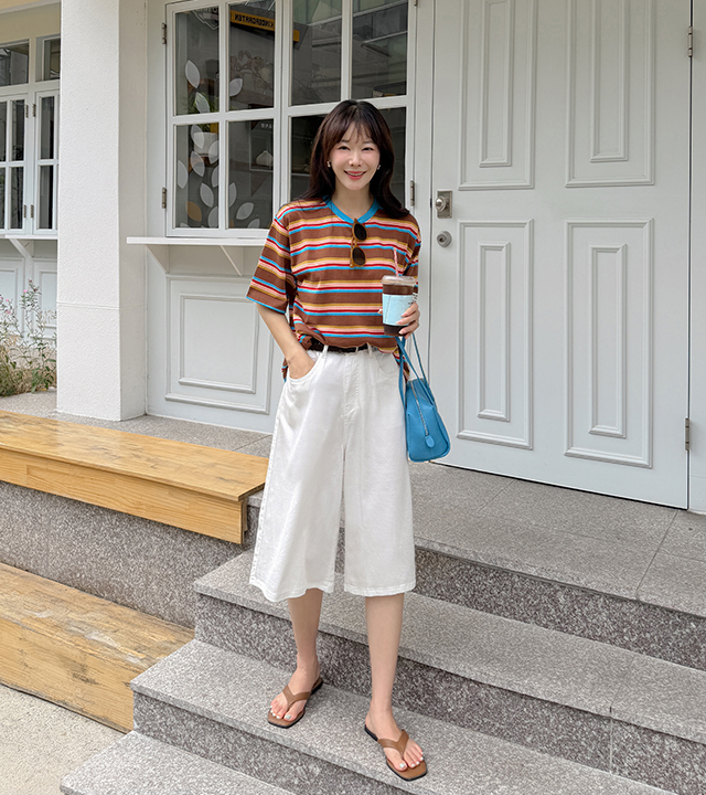 Colorful patch short-sleeve T-shirt
