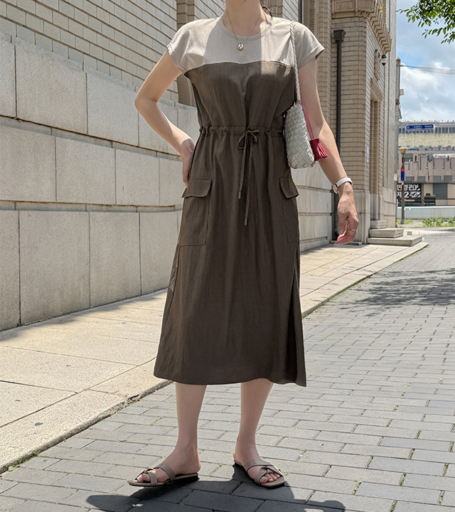 Rail strap color block dress