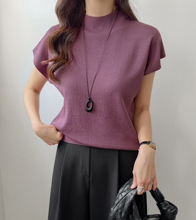Nouveau mock neck cap sleeve knit