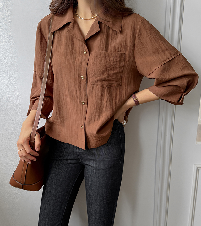Beneš pintuck button 3/4 sleeve shirt