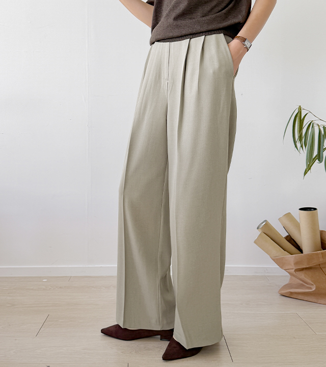 Mile double-pleated elastic slacks