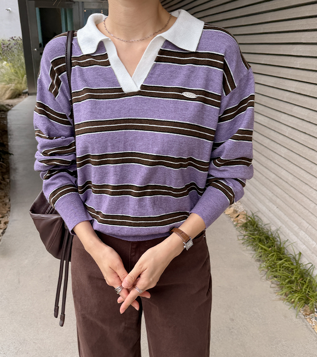 Border striped collar knit