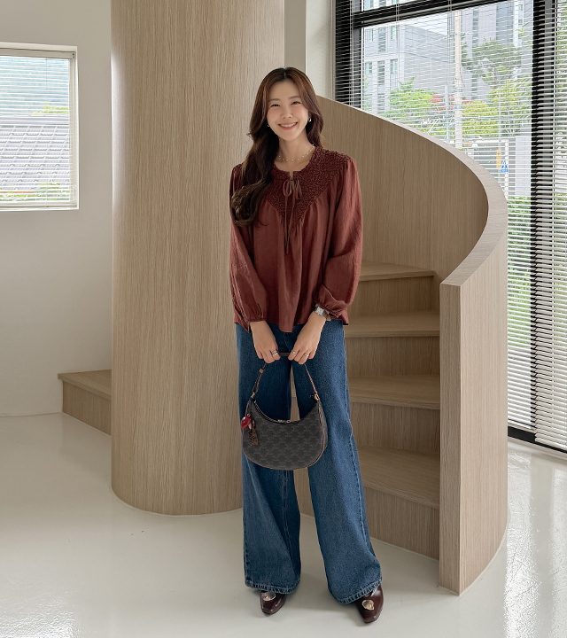 Lillian Popcorn Shirring Blouse