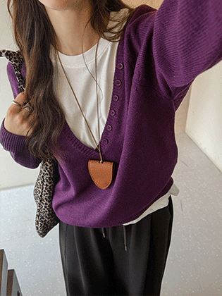 Berry Button Deep V-Neck Knit