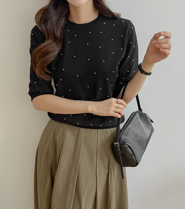 Rini Pearl Beading Short Sleeve Knit
