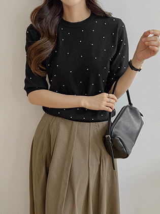 Rini Pearl Beading Short Sleeve Knit