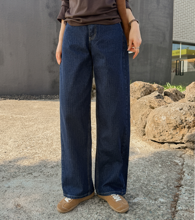 Herringbone wide denim pants
