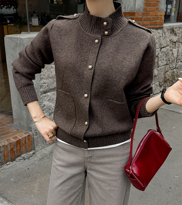Bella High-neck Gold Button Cardigan