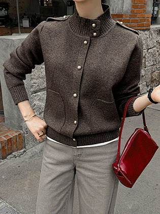 Bella High-neck Gold Button Cardigan