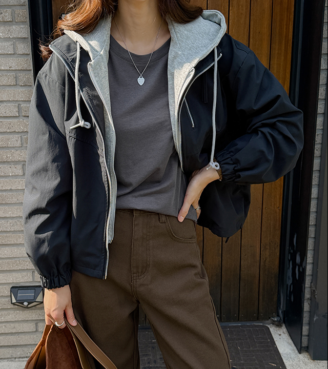 Overlap Two-Tone Hooded Blouson