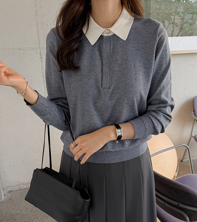 Gold Button Hidden Placket Knit