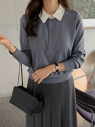 Gold Button Hidden Placket Knit