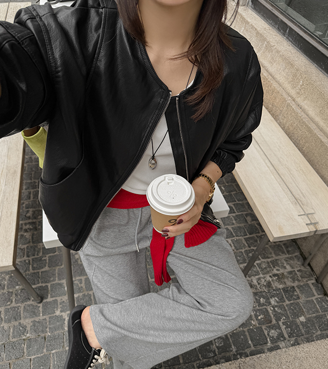 Knit Combination Hooded Leather Blouson