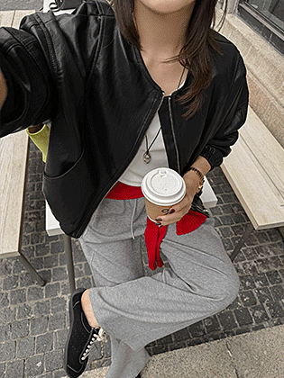 Knit Combination Hooded Leather Blouson