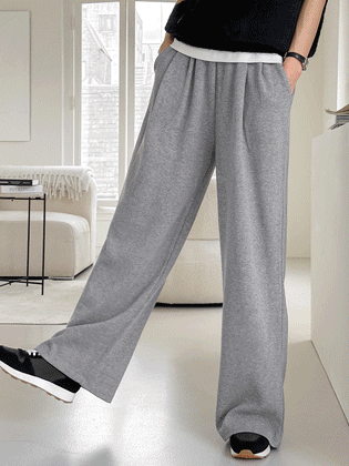 Woolike pin tuck wide pants
