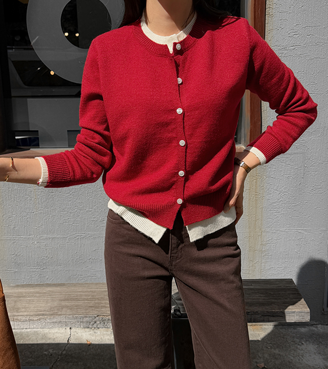 Two-tone layered knit cardigan
