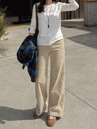 Marron corduroy semi-wide pants