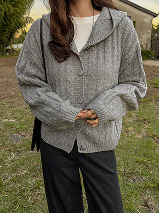 Sayden Cable Knit Hooded Wool Cardigan