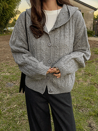 Sayden Cable Knit Hooded Wool Cardigan