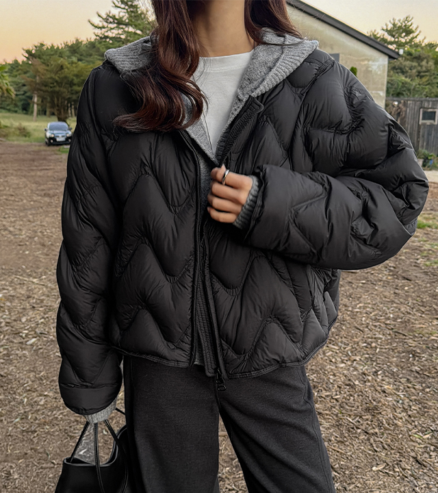 Round wave duck down short padded jacket