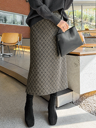 Maiden check banding long skirt
